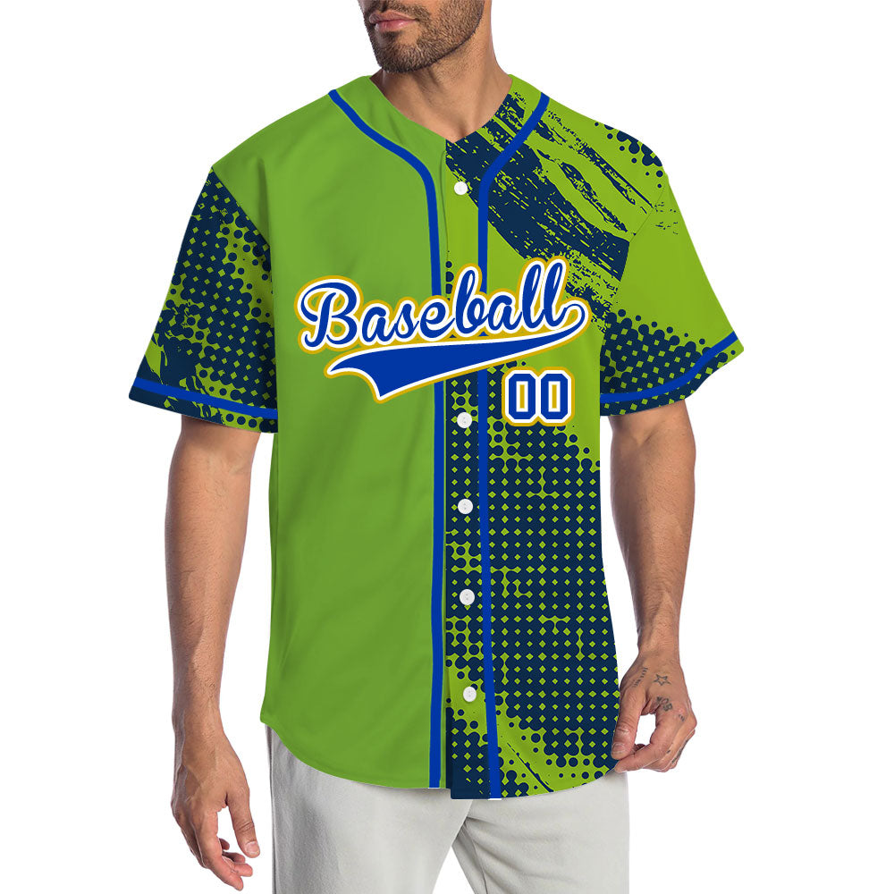 Custom Green And Blue Halftone Baseball Jersey