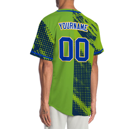 Custom Green And Blue Halftone Baseball Jersey