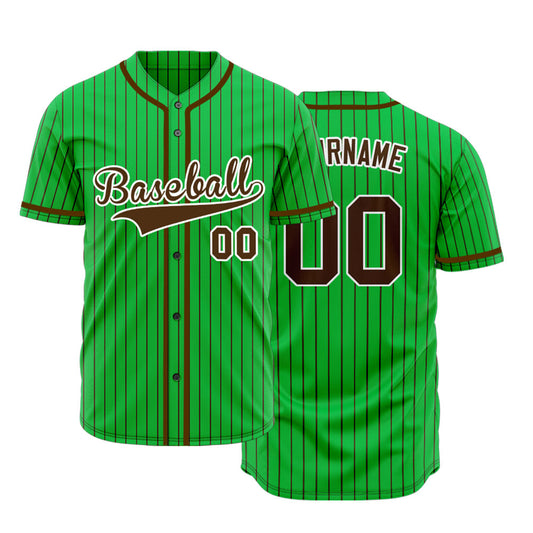 Custom Green And Brown Vertical Lines Baseball Jersey