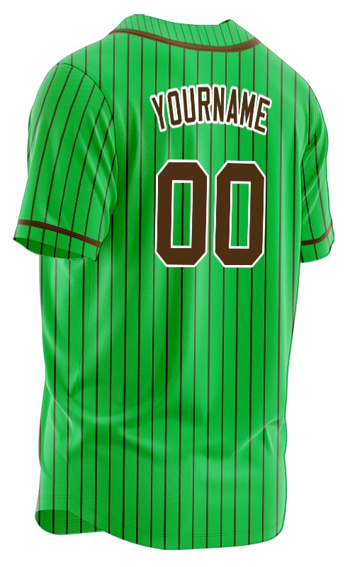Custom Green And Brown Vertical Lines Baseball Jersey