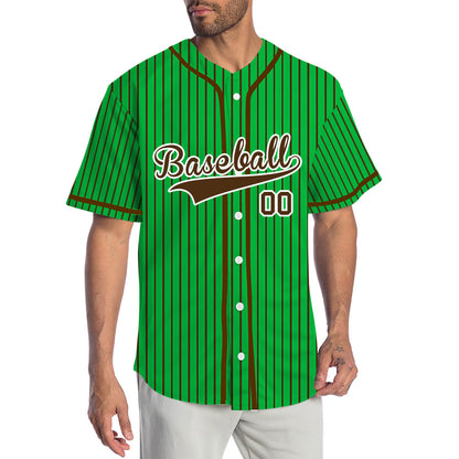 Custom Green And Brown Vertical Lines Baseball Jersey