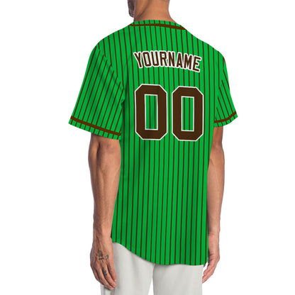 Custom Green And Brown Vertical Lines Baseball Jersey