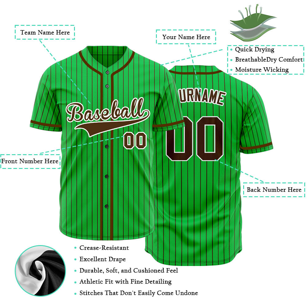 Custom Green And Brown Vertical Lines Baseball Jersey