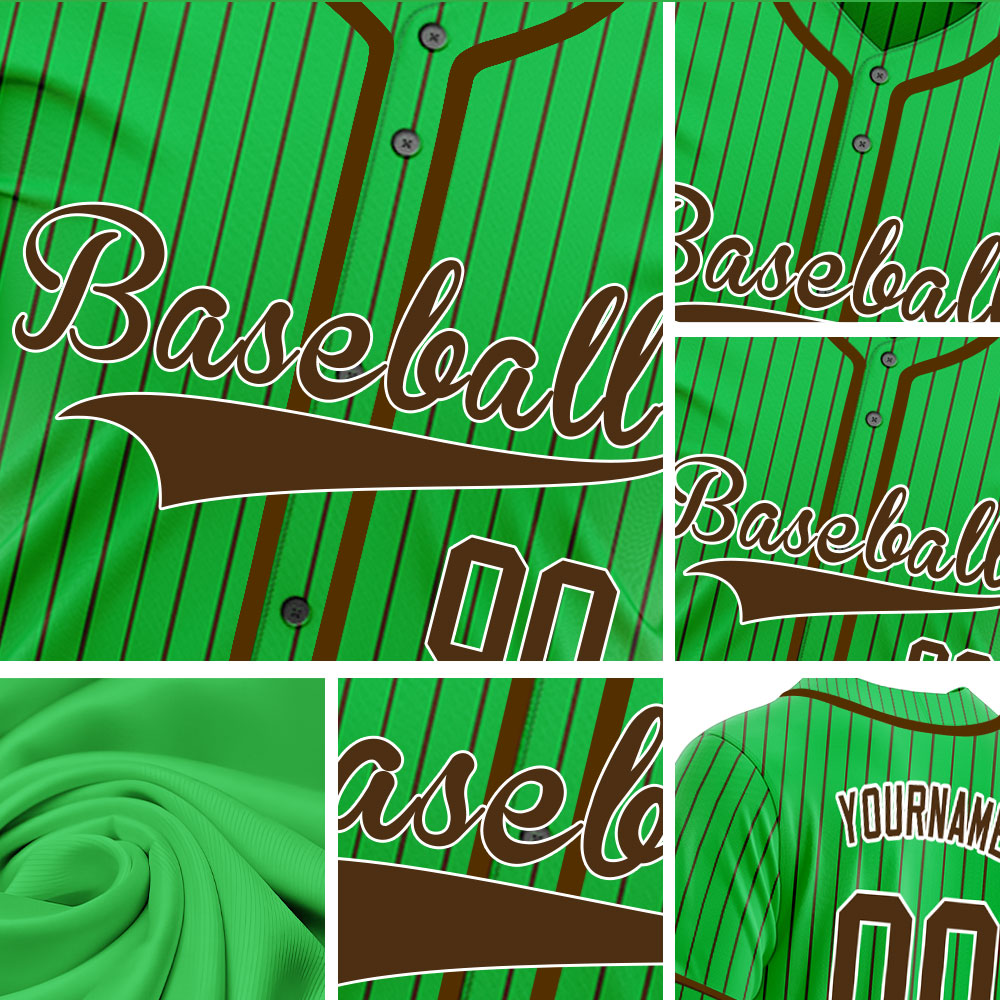Custom Green And Brown Vertical Lines Baseball Jersey