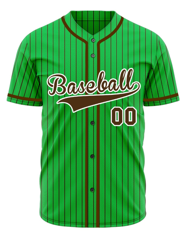 Custom Green And Brown Vertical Lines Baseball Jersey