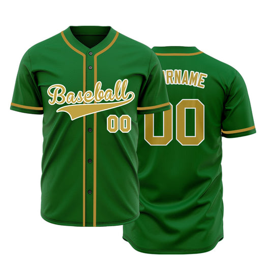 Custom Green And Gold Baseball Jersey