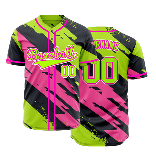 Custom Green And Pink Baseball Jersey