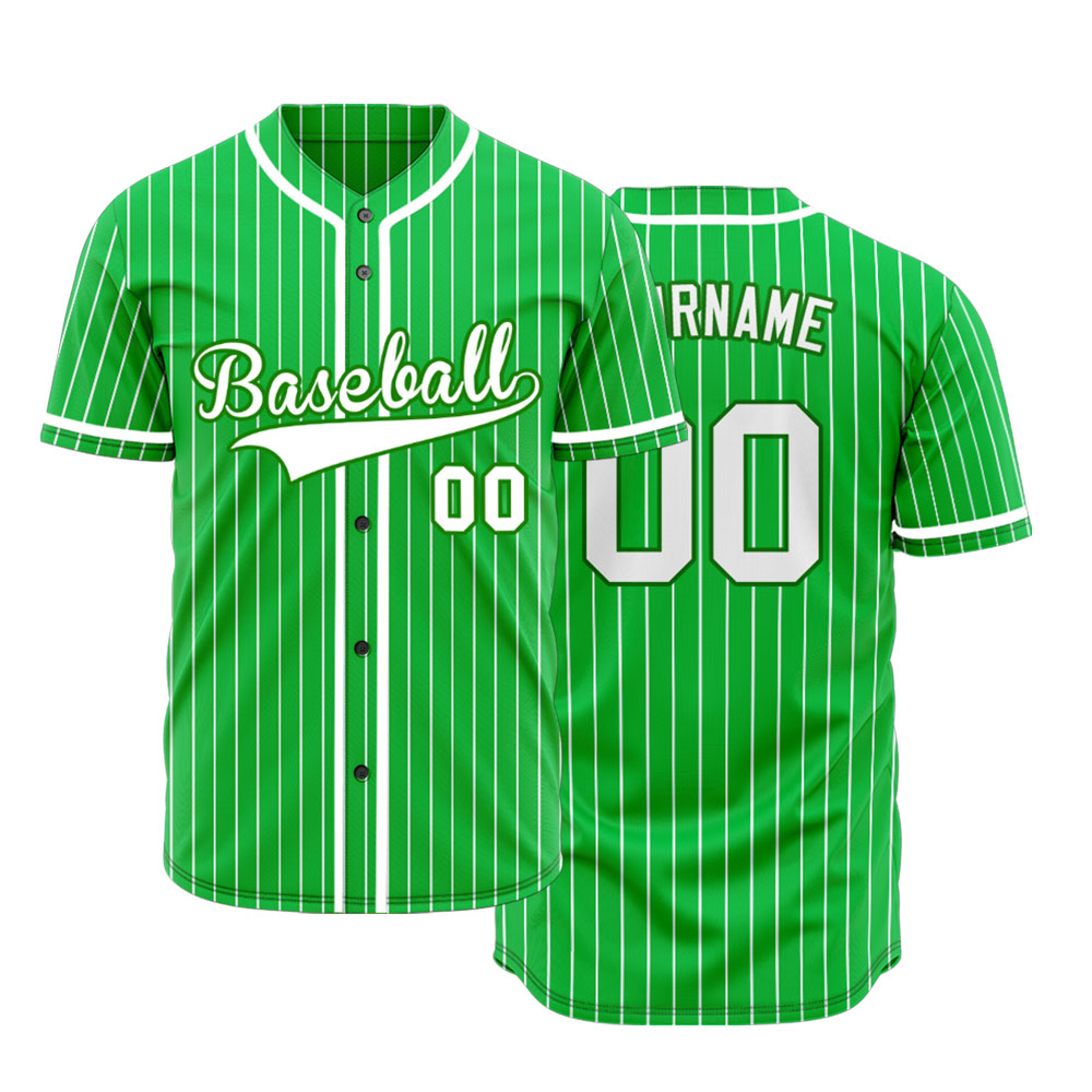 Custom Green And White Vertical Lines Baseball Jersey