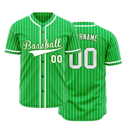 Custom Green And White Vertical Lines Baseball Jersey