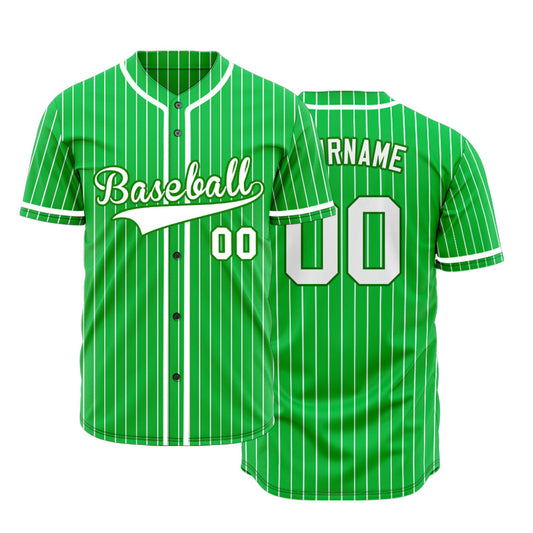 Custom Green And White Vertical Lines Baseball Jersey