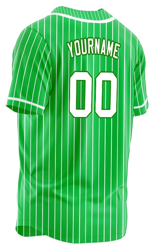 Custom Green And White Vertical Lines Baseball Jersey