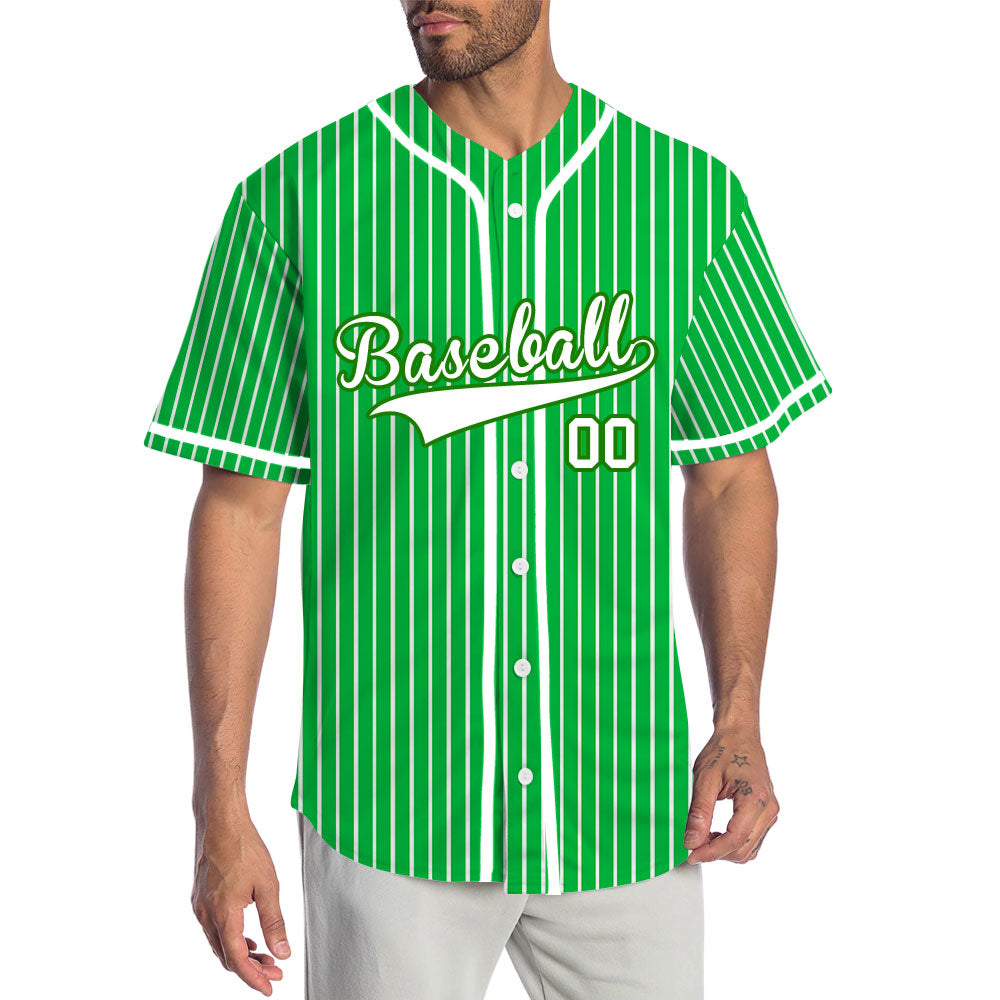 Custom Green And White Vertical Lines Baseball Jersey