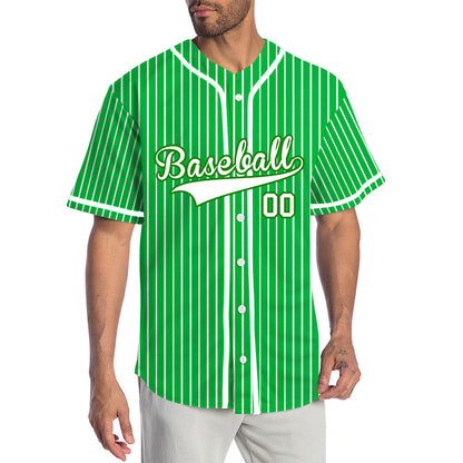 Custom Green And White Vertical Lines Baseball Jersey
