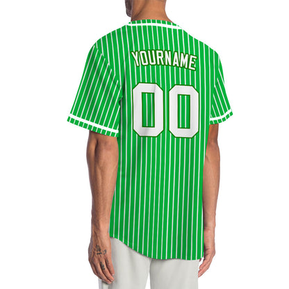Custom Green And White Vertical Lines Baseball Jersey