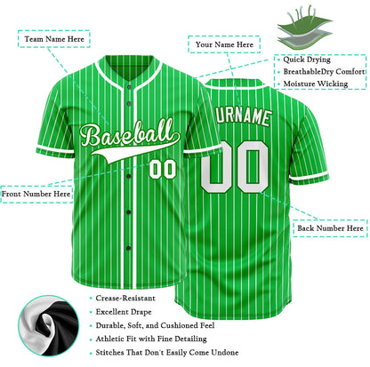 Custom Green And White Vertical Lines Baseball Jersey
