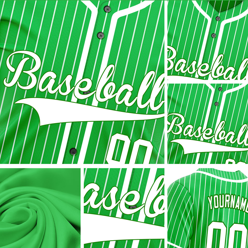 Custom Green And White Vertical Lines Baseball Jersey