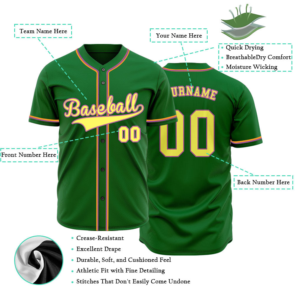 Custom Green And Yellow Baseball Jersey