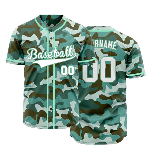 Custom Green Camouflage Baseball Jersey