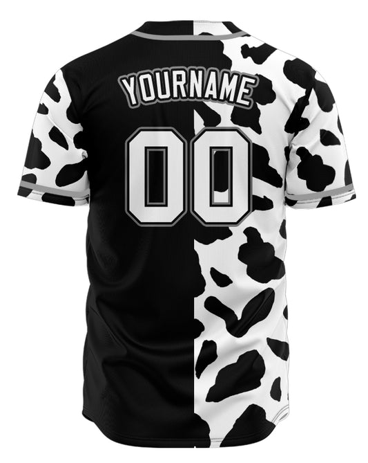 Custom Half Black And White Cow Baseball Jersey