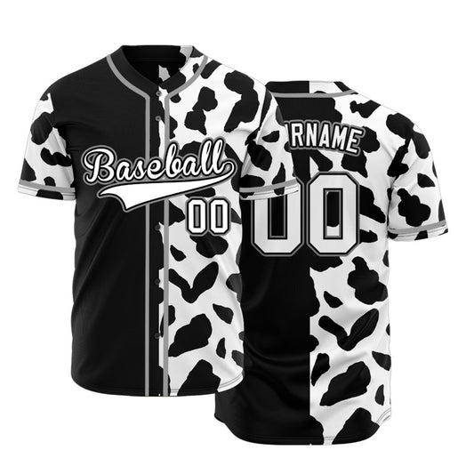 Custom Half Black And White Cow Baseball Jersey