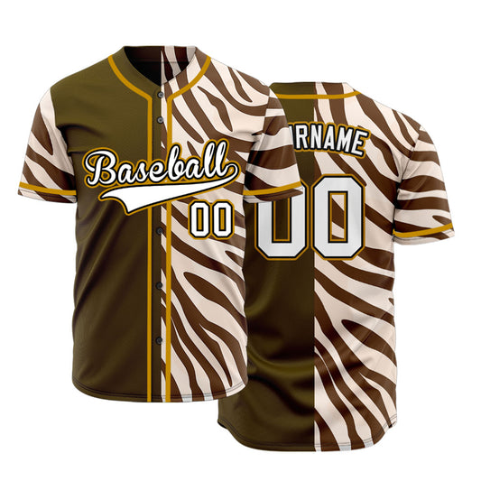 Custom Half Brown Zebra Texture Baseball Jersey