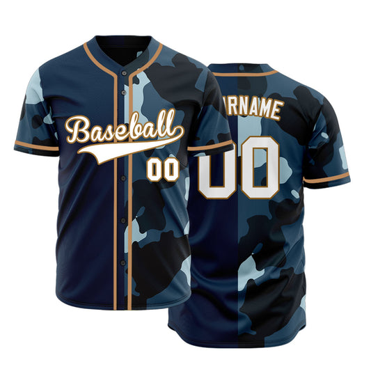 Custom Half Darl Blue Lighte Blue Camouflage Baseball Jersey