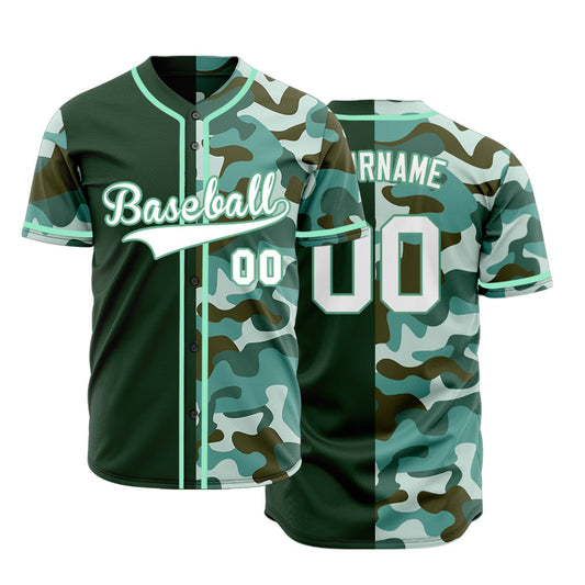 Custom Half Green Camouflage Baseball Jersey