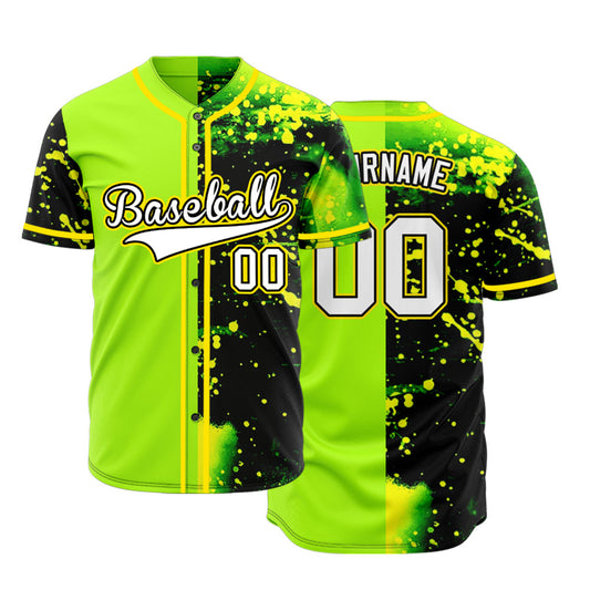 Custom Half Green Ink Yellow Point Baseball Jersey