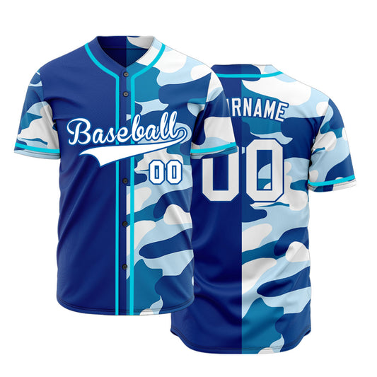 Custom Half Ocean Blue Camouflage Baseball Jersey