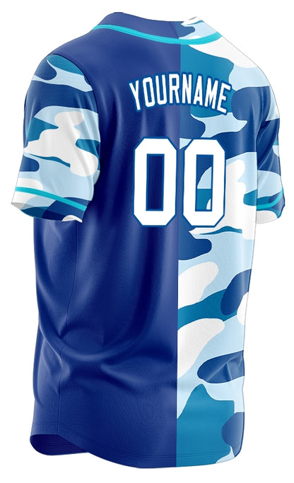 Custom Half Ocean Blue Camouflage Baseball Jersey