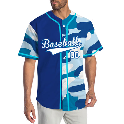 Custom Half Ocean Blue Camouflage Baseball Jersey