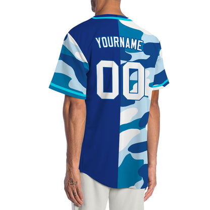 Custom Half Ocean Blue Camouflage Baseball Jersey