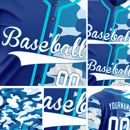 Custom Half Ocean Blue Camouflage Baseball Jersey