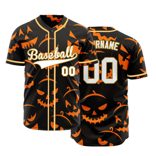 Halloween Black Orange Pumpkin Face Baseball Jersey