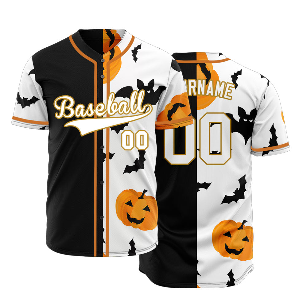 Halloween Black Orange Pumpkin Half Baseball Jersey