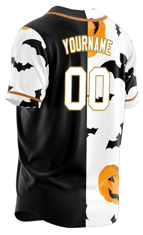Halloween Black Orange Pumpkin Half Baseball Jersey
