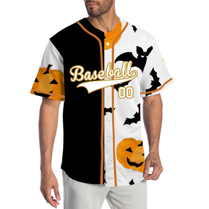 Halloween Black Orange Pumpkin Half Baseball Jersey