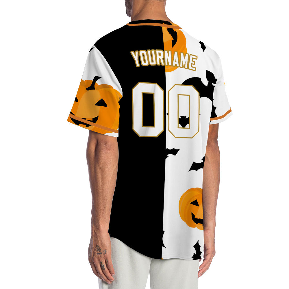 Halloween Black Orange Pumpkin Half Baseball Jersey