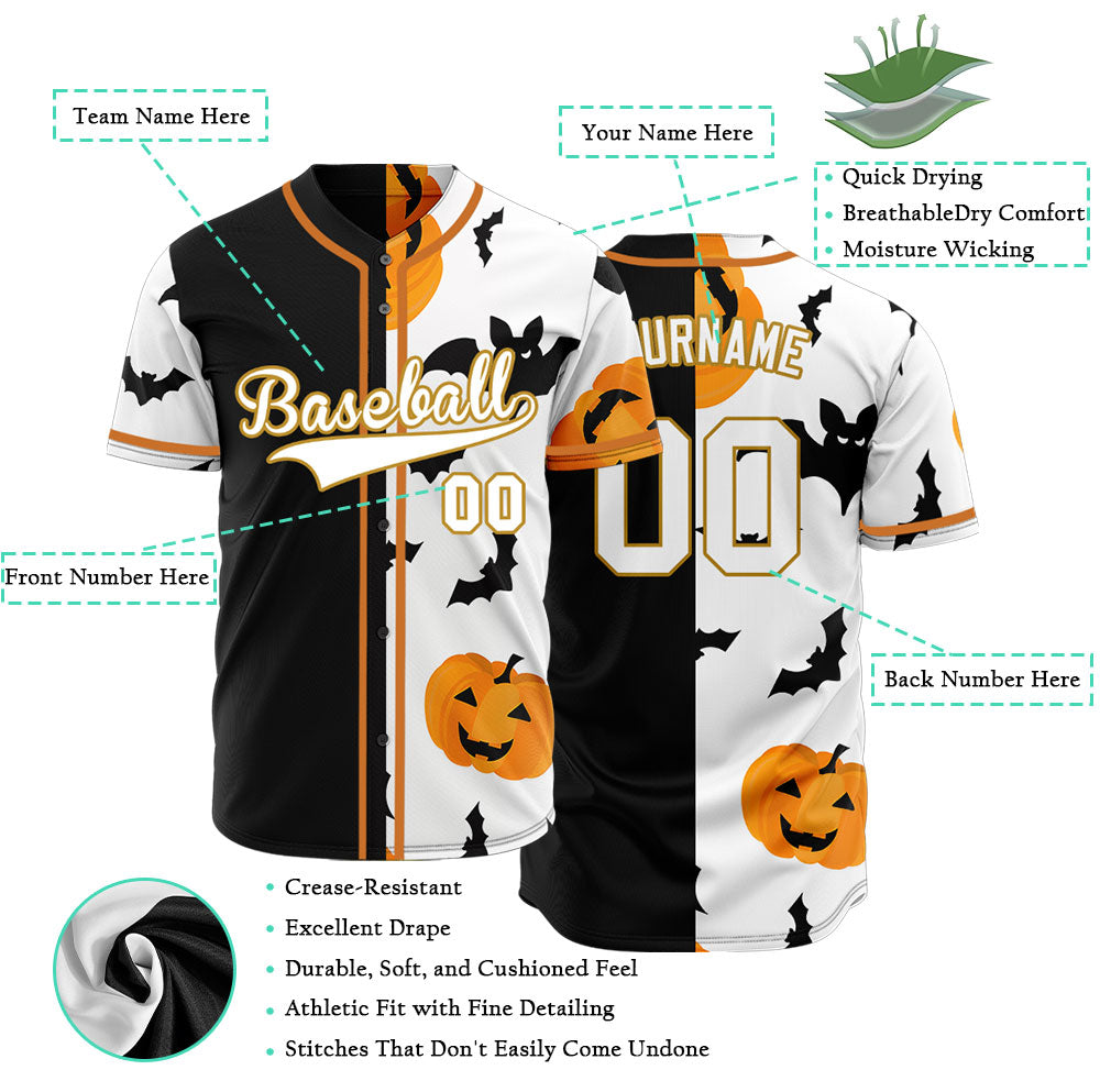 Halloween Black Orange Pumpkin Half Baseball Jersey
