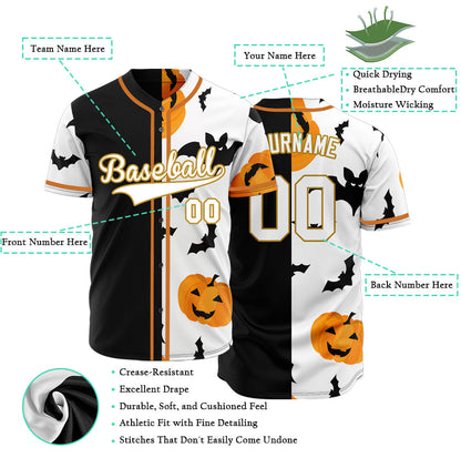 Halloween Black Orange Pumpkin Half Baseball Jersey
