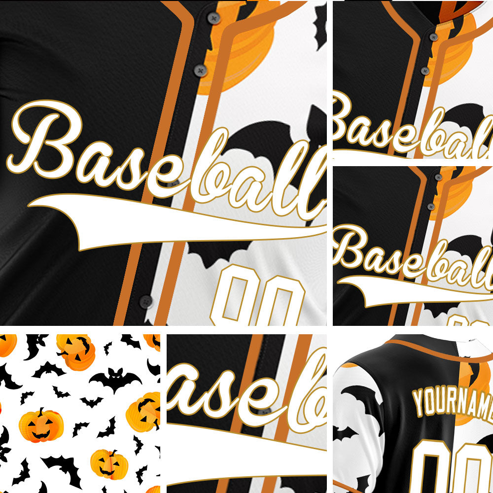 Halloween Black Orange Pumpkin Half Baseball Jersey