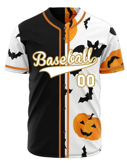 Halloween Black Orange Pumpkin Half Baseball Jersey