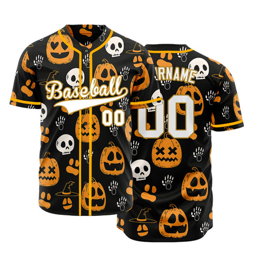 Halloween Black Orange Skull Baseball Jersey