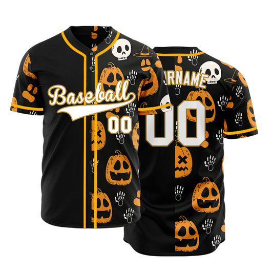 Halloween Black Orange Skull Half Baseball Jersey