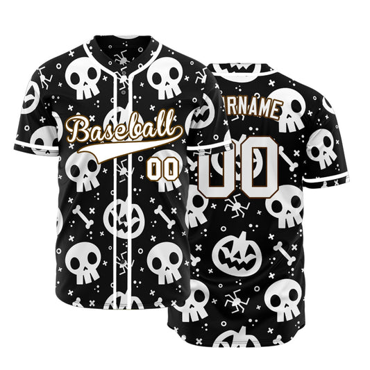 Halloween Black White Skull Baseball Jersey