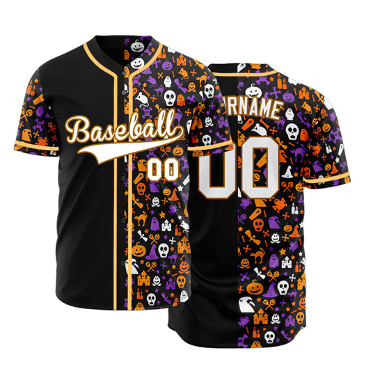 Halloween Black White Skull Half Baseball Jersey