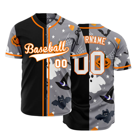 Halloween Grey Pumpkin Half Baseball Jersey
