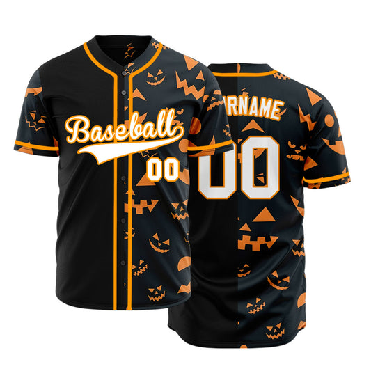 Halloween Orange And Black Pumpkin Half Baseball Jersey