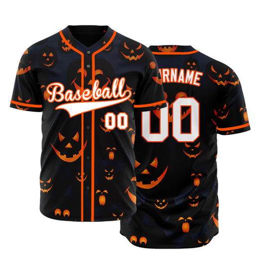 Halloween Orange Pumpkin Face Baseball Jersey