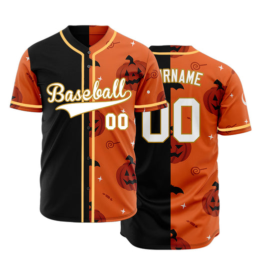 Halloween Orange Pumpkin Half Baseball Jersey